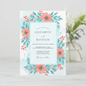 Invitation Mariage d'été vibrant corail et sarcelle (Debout devant)