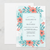 Invitation Mariage d'été vibrant corail et sarcelle (Devant / Derrière)