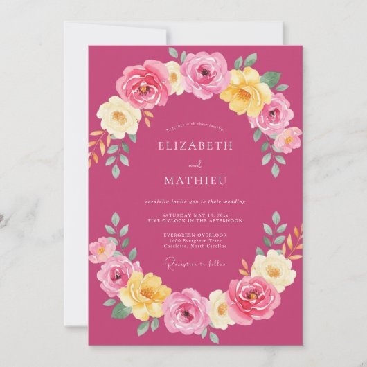 Invitation Mariage d'été vibrant magenta (Devant)