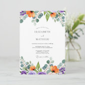 Invitation Mariage d'été vibrant orange violet (Debout devant)