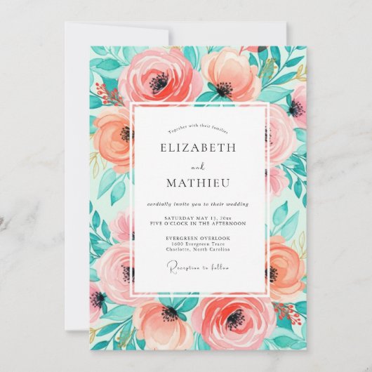 Invitation Mariage d'été vibrant rose pêche (Devant)