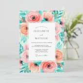 Invitation Mariage d'été vibrant rose pêche (Debout devant)