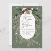 Invitation Mariage d'étincelle d'hiver Rustique Green Pine (Devant)