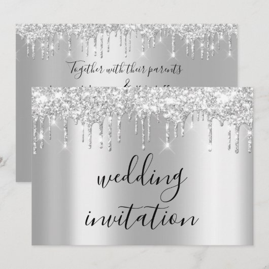 Invitation Mariage d'étincelle gris argent (Devant / Derrière)