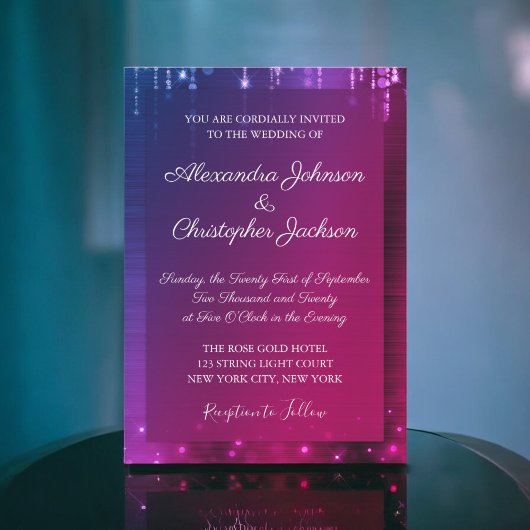 Invitation Mariage d'étincelle moderne rose et violet