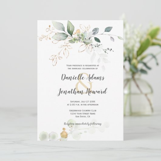 Invitation Mariage d'étincelles vertes et d'or (Debout devant)