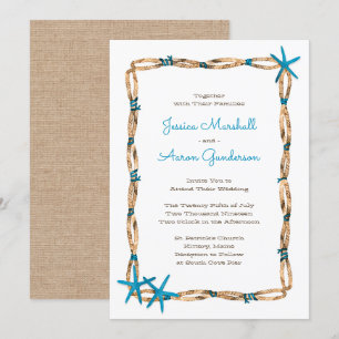 Invitation Mariage d'étoiles de mer et de toile de jute