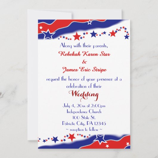 Invitation Mariage d'étoiles et de bandes (Devant)