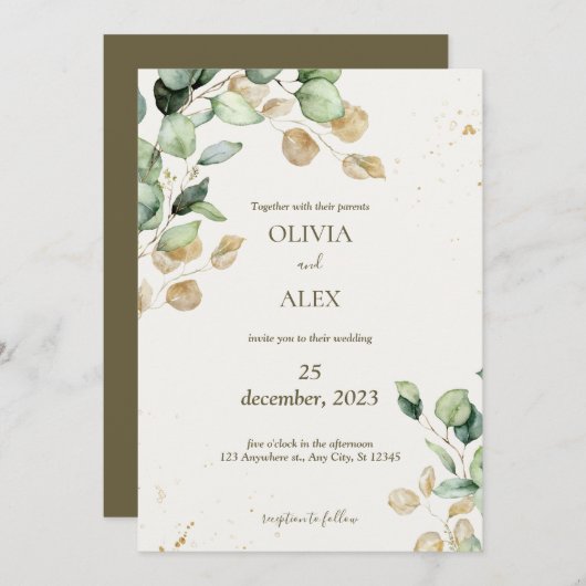 Invitation Mariage d'eucalyptus (Devant / Derrière)