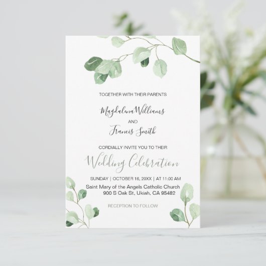 Invitation mariage d'eucalyptus aquarelle (Debout devant)