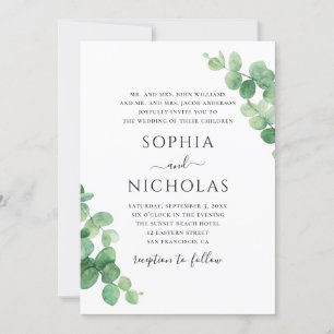 Invitation Mariage d'eucalyptus aquarelle. Feuillage verdoyan