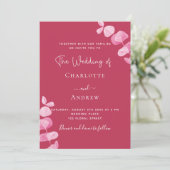 Invitation Mariage d'eucalyptus blanc magenta (Debout devant)