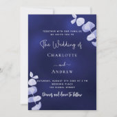 Invitation Mariage d'eucalyptus bleu marine (Devant)