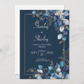 Invitation Mariage d'eucalyptus bleu minuit (Devant / Derrière)