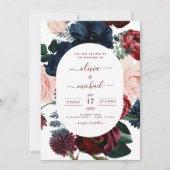 Invitation Mariage d'Eucalyptus Floral bleu de la marine de B (Devant)