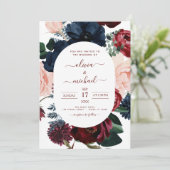 Invitation Mariage d'Eucalyptus Floral bleu de la marine de B (Debout devant)