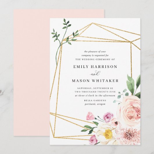 Invitation Mariage d'Eucalyptus Floral Rose et Violet (Devant / Derrière)