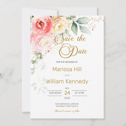 Invitation Mariage d'Eucalyptus Floral Rose Vive Enregistrer (Devant)