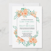 Invitation Mariage d'Eucalyptus Floral vert de Pêche (Devant)