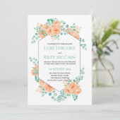 Invitation Mariage d'Eucalyptus Floral vert de Pêche (Debout devant)