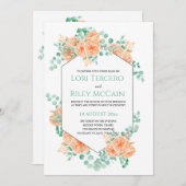 Invitation Mariage d'Eucalyptus Floral vert de Pêche (Devant / Derrière)
