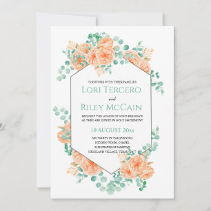 Invitation Mariage d'Eucalyptus Floral vert de Pêche