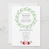 Invitation Mariage d'eucalyptus floraux de Bourgogne et de Bl (Devant)