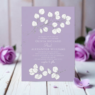 Invitation Mariage d'Eucalyptus Gris Violet Argent