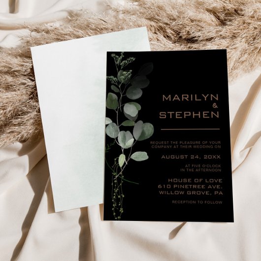 Invitation Mariage d'eucalyptus noir