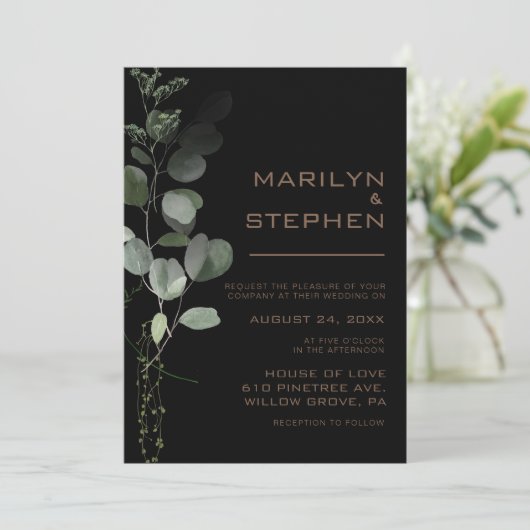 Invitation Mariage d'eucalyptus noir (Debout devant)