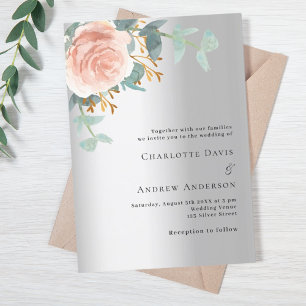 Invitation Mariage d'eucalyptus rose d'or argenté