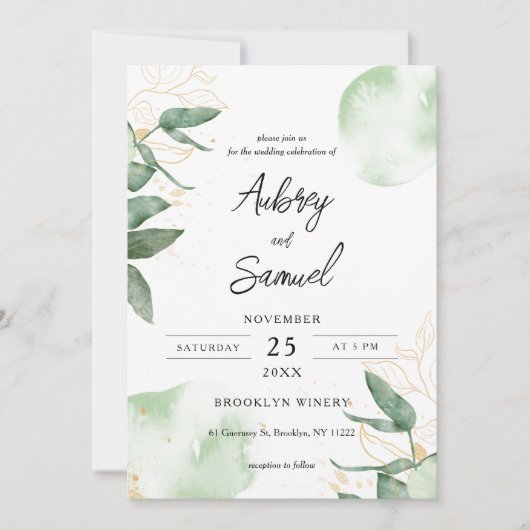 Invitation Mariage d'eucalyptus vert Sage (Devant)