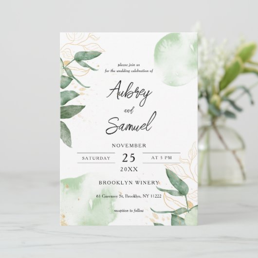 Invitation Mariage d'eucalyptus vert Sage (Debout devant)