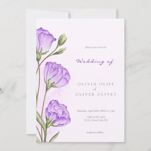 Invitation Mariage d'Eustomas pourpre (Devant)