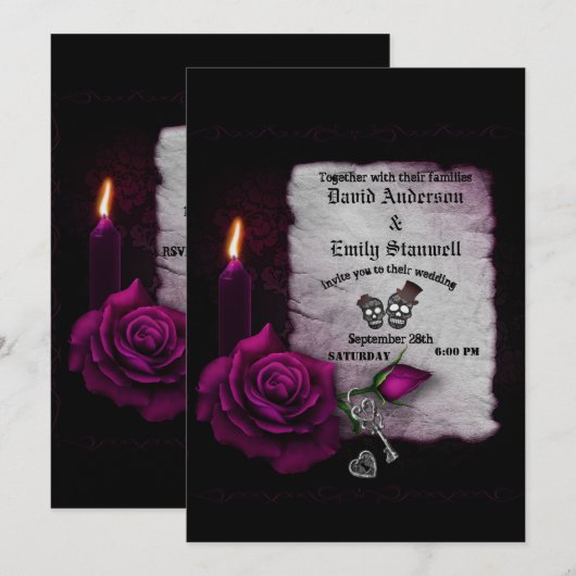 Invitation Mariage d'Halloween à la bougie gothique violette (Devant / Derrière)