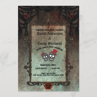 Invitation Mariage d'Halloween à miroir gothique noir d'or