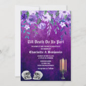 Invitation Mariage d'Halloween au crâne floral violet (Devant)