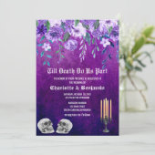 Invitation Mariage d'Halloween au crâne floral violet (Debout devant)
