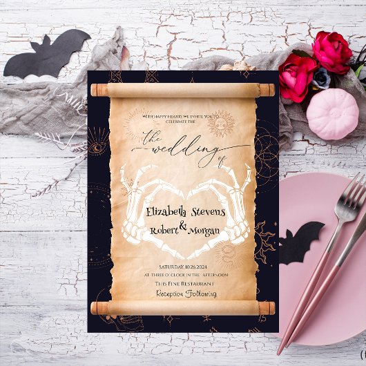 Invitation Mariage d'Halloween aux Mains de Squelette