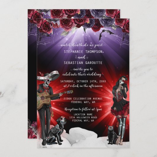 Invitation Mariage d'Halloween crâne éffrayant (Devant / Derrière)