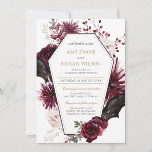 Invitation Mariage d'Halloween floral foncé et bordeaux noir