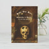 Invitation Mariage d'Halloween Goth Araignées crâne Enregistr (Debout devant)