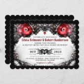 Invitation Mariage d'Halloween gothique Roses rouges et araig (Devant / Derrière)