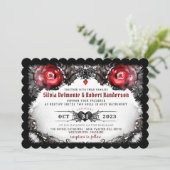 Invitation Mariage d'Halloween gothique Roses rouges et araig (Debout devant)