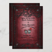 Invitation Mariage d'Halloween gothique rouge et noir (Devant / Derrière)