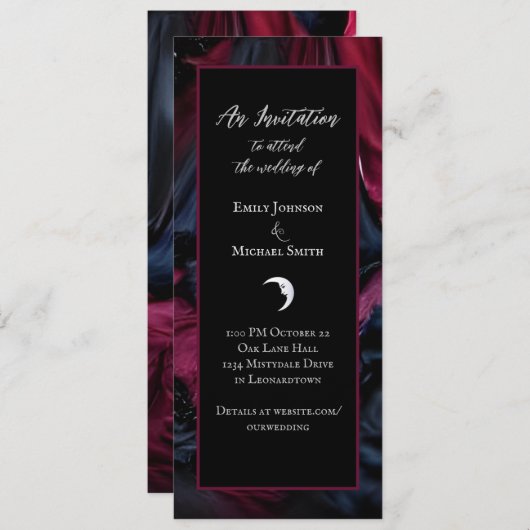 Invitation Mariage d'Halloween gothique rouge et noir satin (Devant / Derrière)