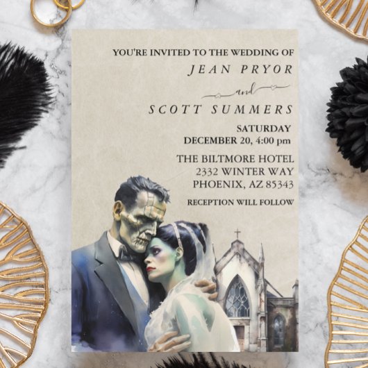 Invitation Mariage d'Halloween Mariée de Frankenstein