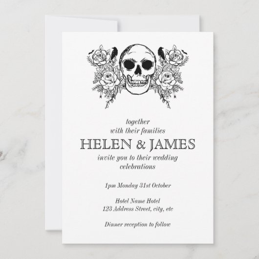 Invitation Mariage d'halloween noir et blanc (Devant)