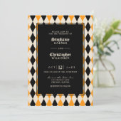 Invitation Mariage d'Halloween Orange Black Harlequin (Debout devant)