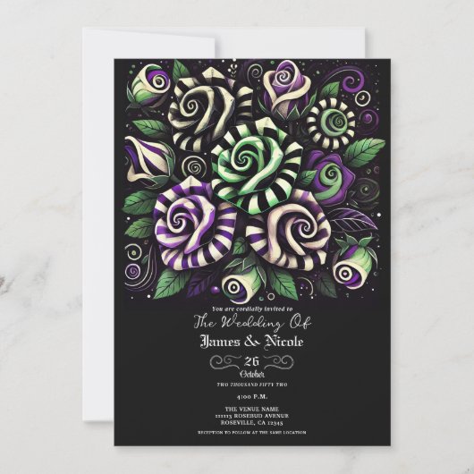 Invitation Mariage d'Halloween violet vert noir de bande (Devant)